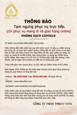 THÔNG BÁO TẠM ngưng phục vụ trực tiếp Tại HITA Coffee Take Away 8